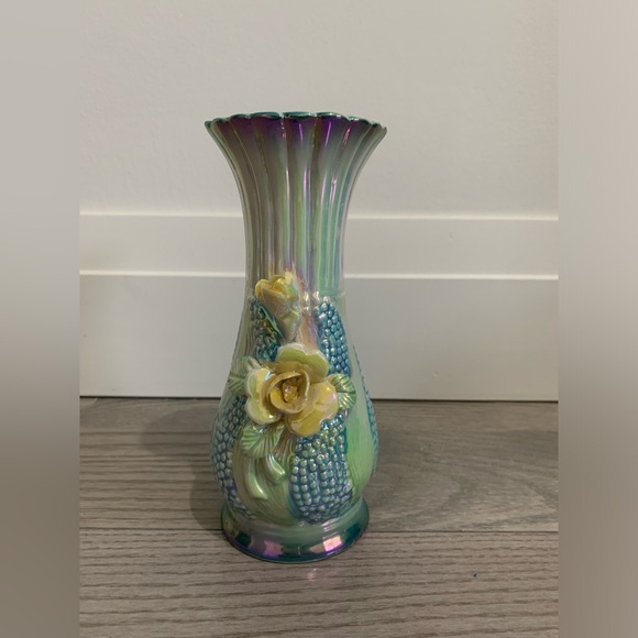 Vintage Rare Blue Opalescent iridescent pearescent Lusterware Floral Vase - Picture 1 of 10